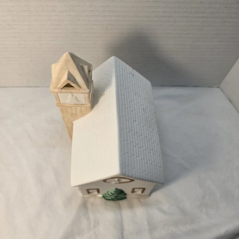 Ceramic Christmas Church House Village Decoration with‎ Wreath Bell Tower